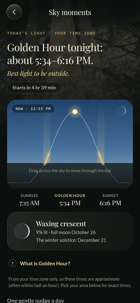 Sky moments: tonight’s Golden Hour, sunrise, sunset, and the moon.